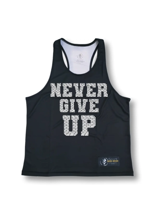 TANK TOP STRINGER NEVER GIVE UP  CZARNY